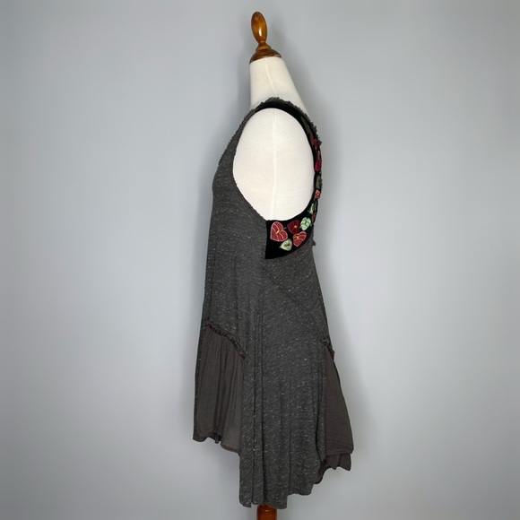 Free People Rare Grey Asymmetric Tunic Tank Velvet Embroidered Size Small - Picture 4 of 13